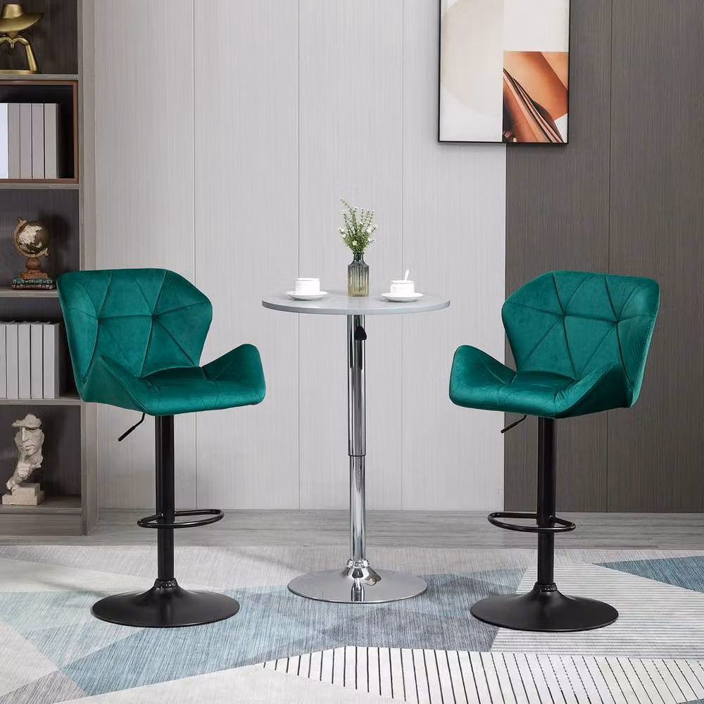 ERGOVEXA Set of 2 Chic Adjustable Velvet Bar Stools in Green – 3