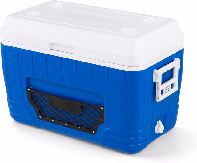 Costway 45L Insulated Portable Hard Shell Ice Chest with Mesh Pocket, Blue
