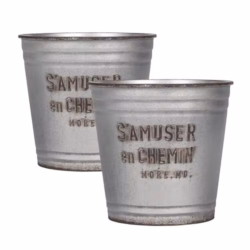 Simpa S'Amuser en Chemin French Vintage Style Shabby Chic Plastic Planters, Set of 2 Grey Pots (Small) – 1