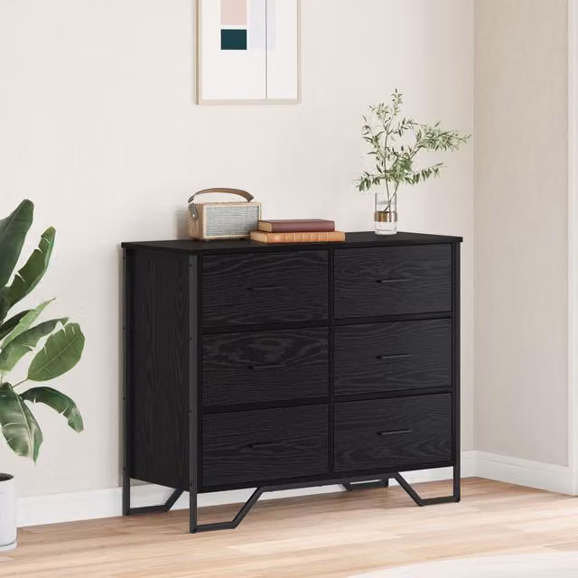 Berkfield Home Modern Black Oak Chest of Drawers in Engineered Wood, W: 91 cm, D: 35.5 cm, H: 74.5 cm