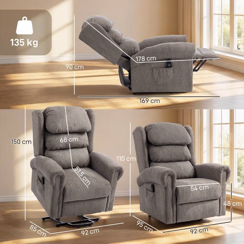 HOMCOM Electric Power Lift Recliner Chair for Seniors in Grey Fabric – 3