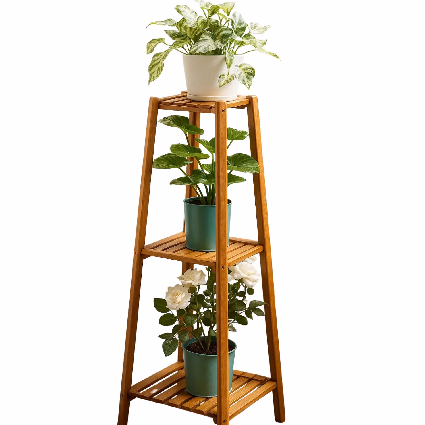 Rafaelo Mobilia 3 Tier Brown Bamboo Wooden Plant Stand for Indoor and Outdoor Use – 3