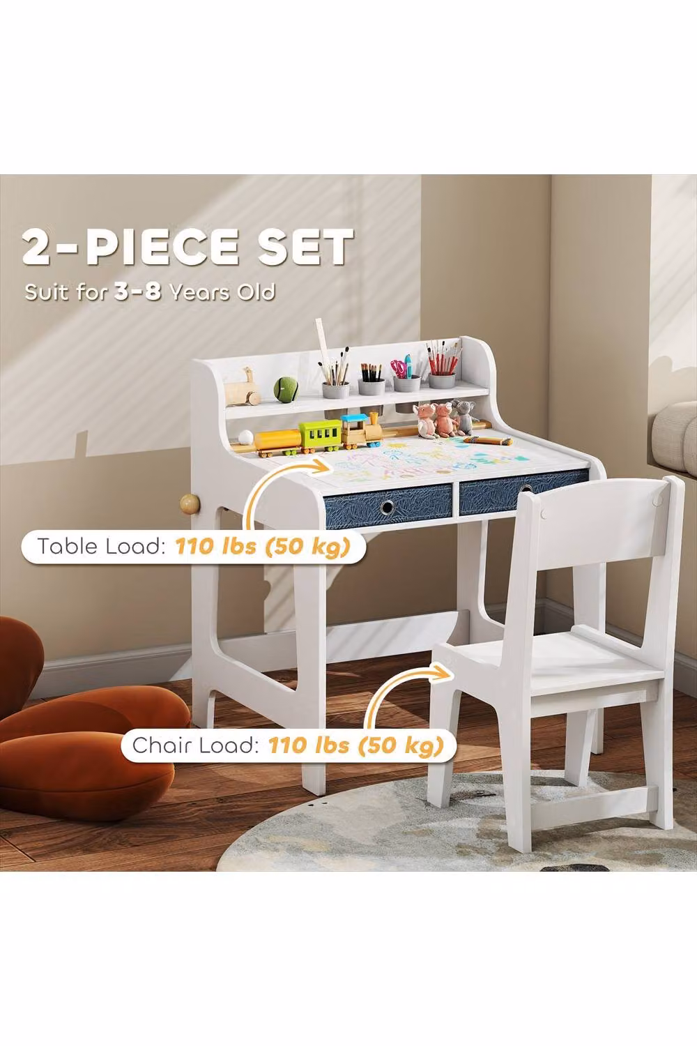 ERGOVEXA Art Table and Chair Set for Children in White – 2