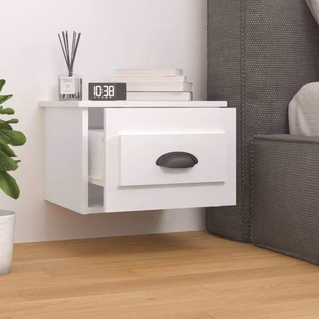 Berkfield Home Elegant Wall-mounted Bedside Cabinet in High Gloss White, W: 41.5 cm, D: 36 cm, H: 28 cm – 1