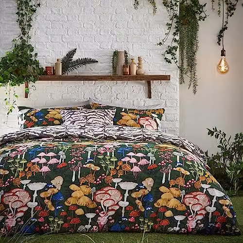 Riva Home Amanita Reversible Mushroom Duvet Cover and Pillowcase Set, Multicolour, W/D/H: 180 x 200 cm – 1