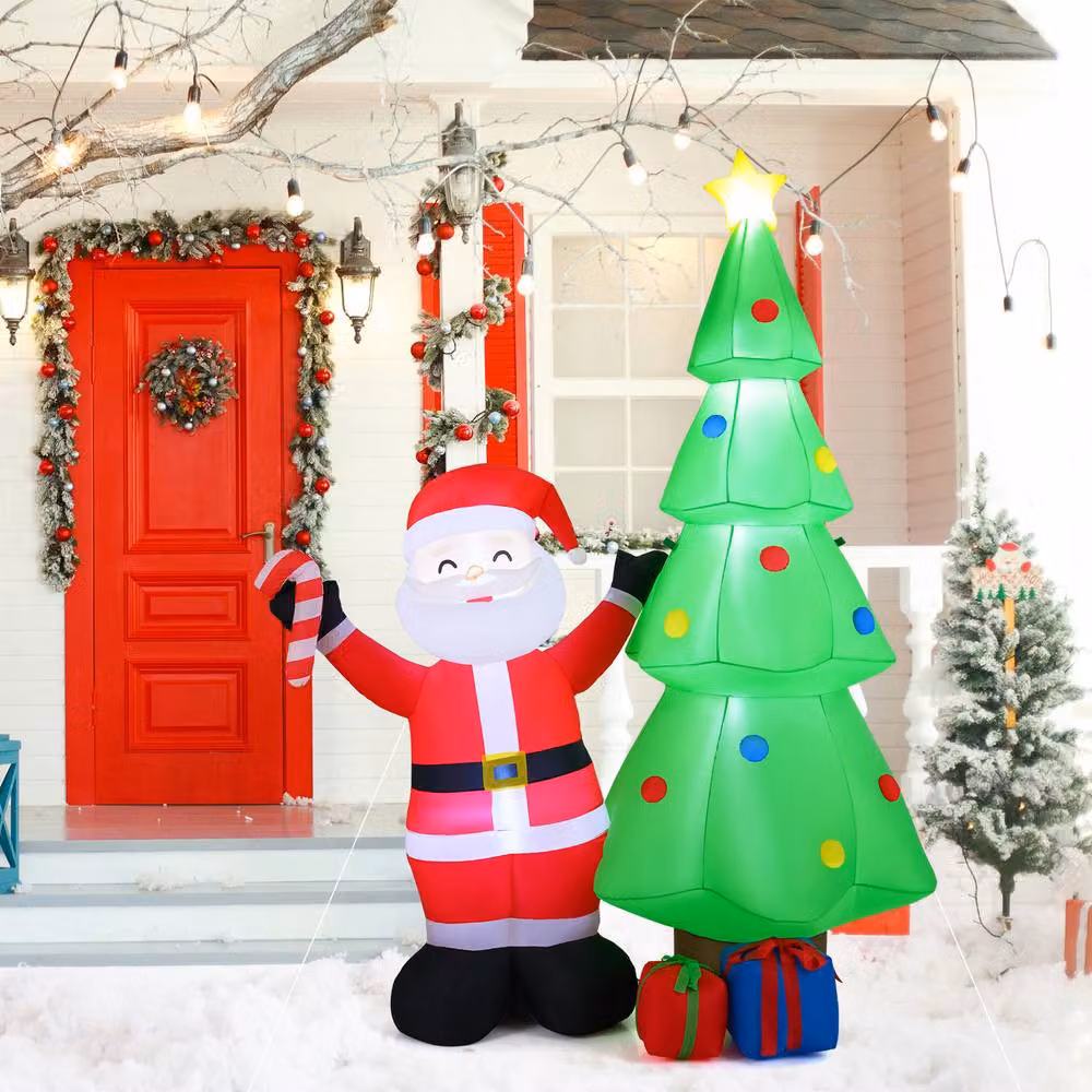 Gymax Multicolour Inflatable Christmas Tree with Santa Claus and Gift Boxes, Height: 245 cm – 7