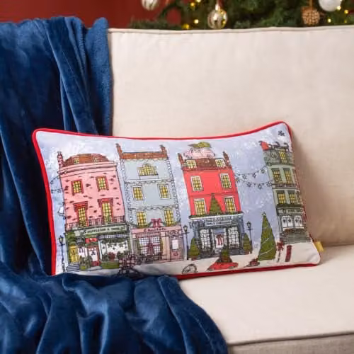 Riva Home Christmas Spirit Rectangular Velvet Cushion, Multicolour and Red, W: 50 cm, H: 30 cm, D: 1 cm – 3