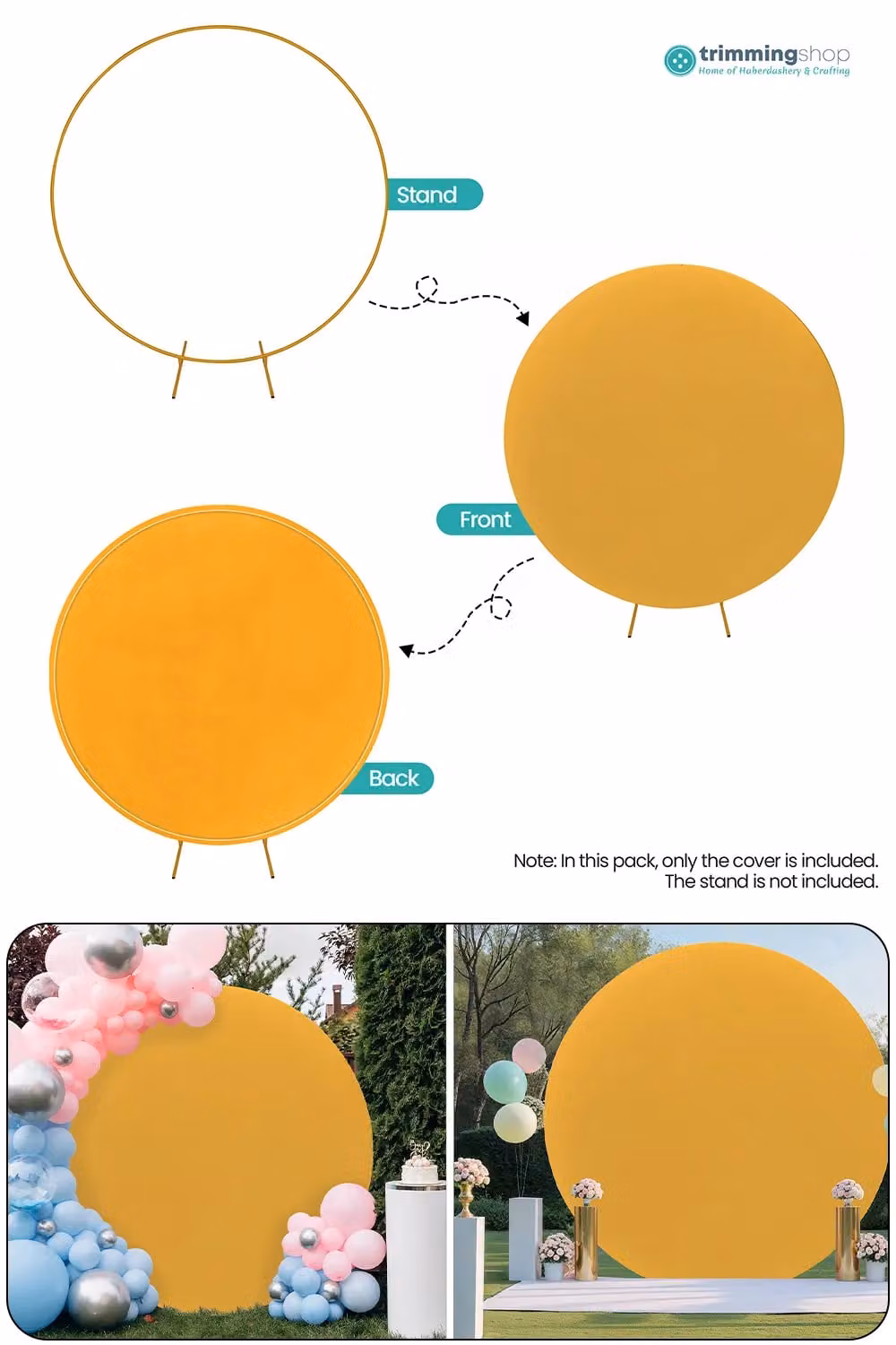 Neel Blue Spandex Round Arch Backdrop Cover with Metallic Gold, 200cm