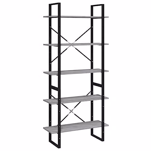 vidaXL 5-Tier Industrial Bookcase in Grey Sonoma, W/D/H: 80 x 30 x 175 cm