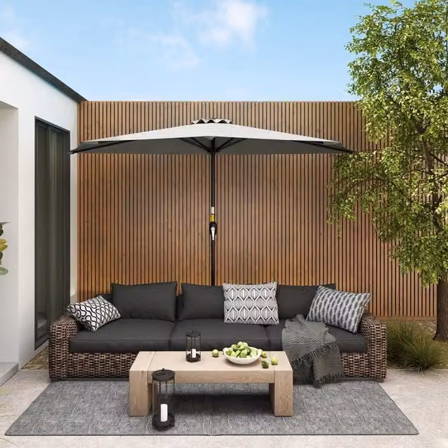 Outsunny Half Round Balcony Parasol Sun Shade in Light Grey