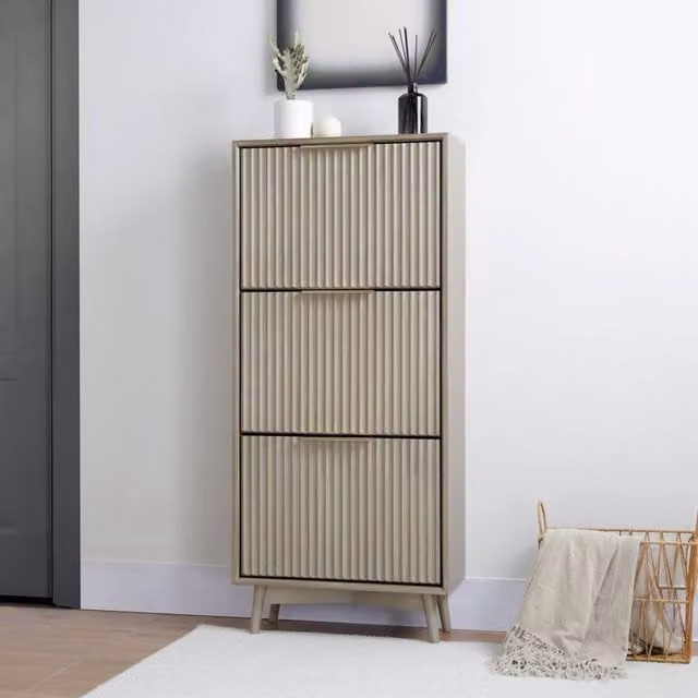 Home Garden Direct Monza Shoe Storage Cabinet with Fluted Doors in Grey and Pale Ash – 1