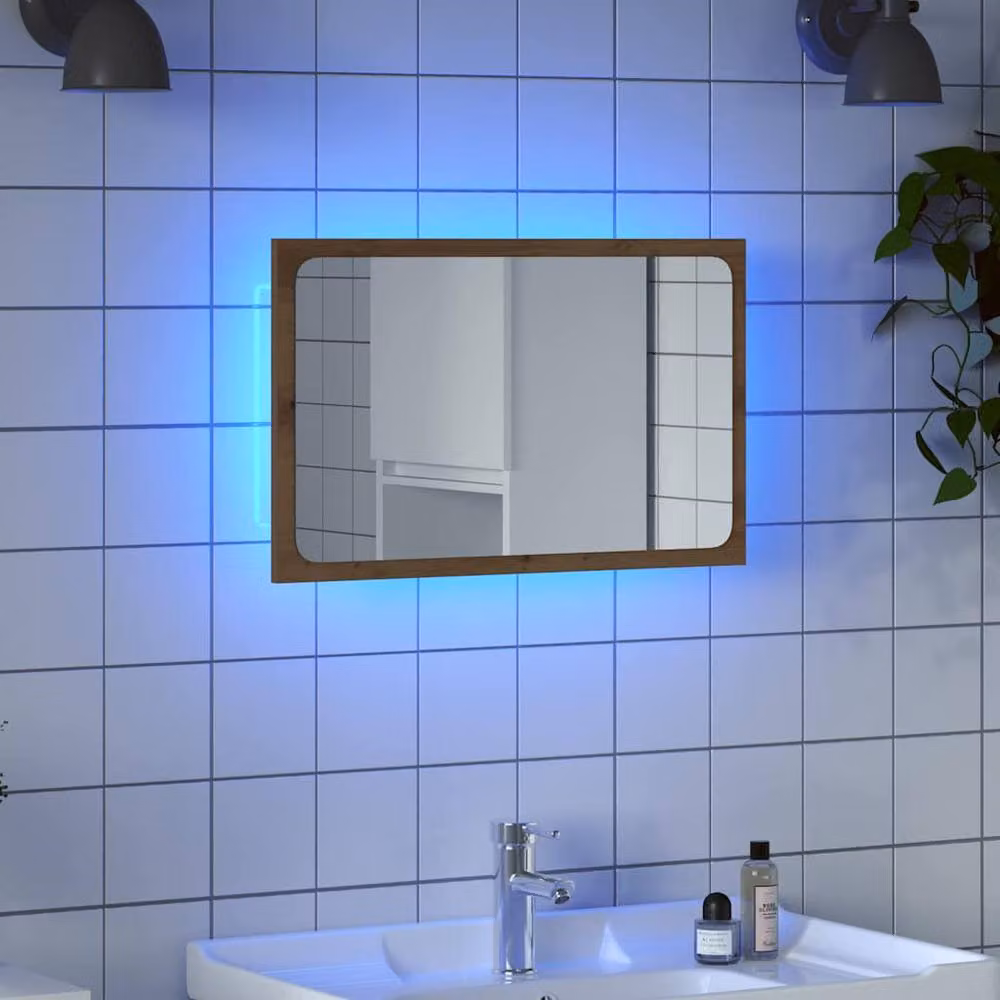 Berkfield Home LED Bathroom Mirror in Artisan Oak Brown, W: 60 cm, H: 38 cm, D: 8.5 cm – 2