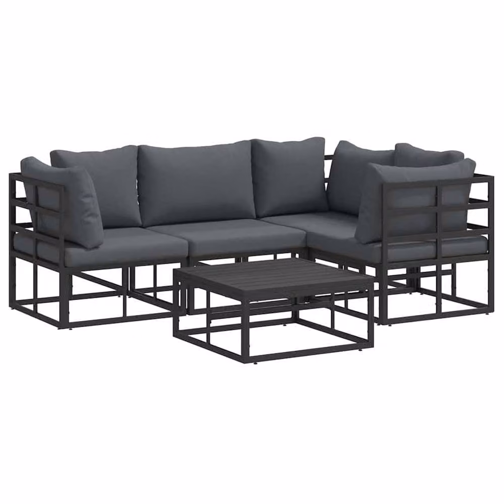 Berkfield Home 5 Piece L-Shape Garden Sofa Set in Black Powder Coated Aluminium with Cushions, W/D/H: 70 x 70 x 32 cm – 2