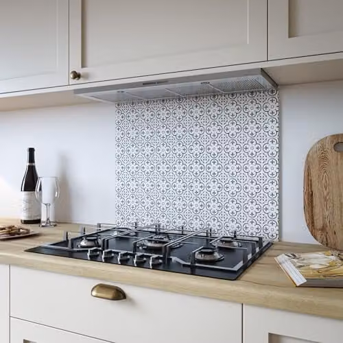 Wilsonart Florence Tile Kitchen Hob Splashback Panel, White Aluminium, W: 60.0 cm, H: 80.0 cm