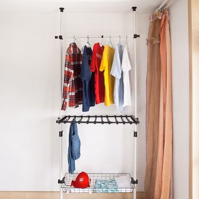 SoBuy Minimalist White Metal Wardrobe Organiser Clothes Rack for Adults