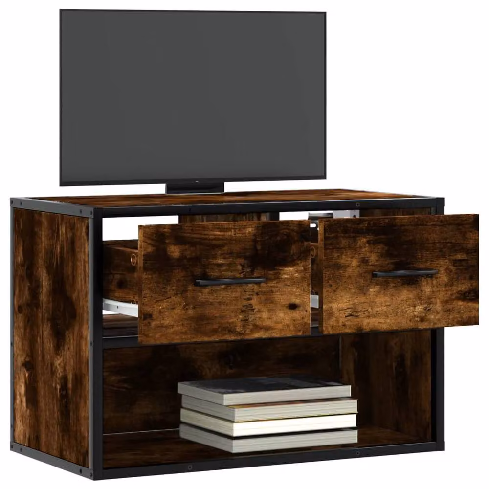 Berkfield Home Industrial TV Cabinet in Smoked Oak and Metal, Brown, W/D/H: 60 x 31 x 39.5 cm – 3