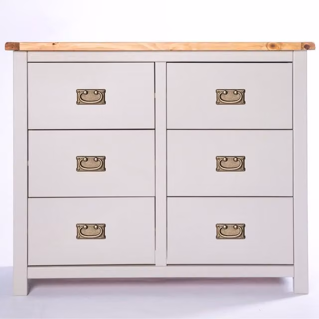 Cabinet Bits Argenta 6 Drawer Chest of Drawers in Light Grey with Brass Drop Handles