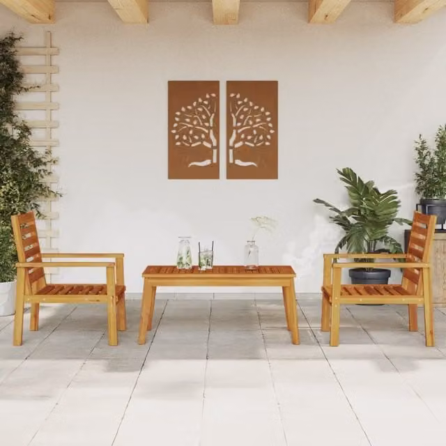 Berkfield Home 3 Piece Garden Lounge Set in Brown Solid Acacia Wood