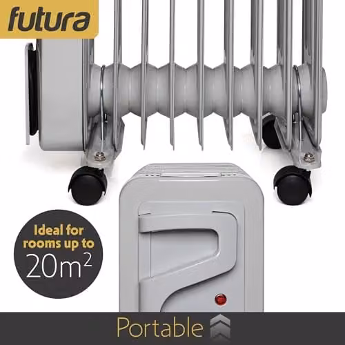 Futura 2000W Oil Filled Radiator, Portable Freestanding Electric Heater in Grey – 3