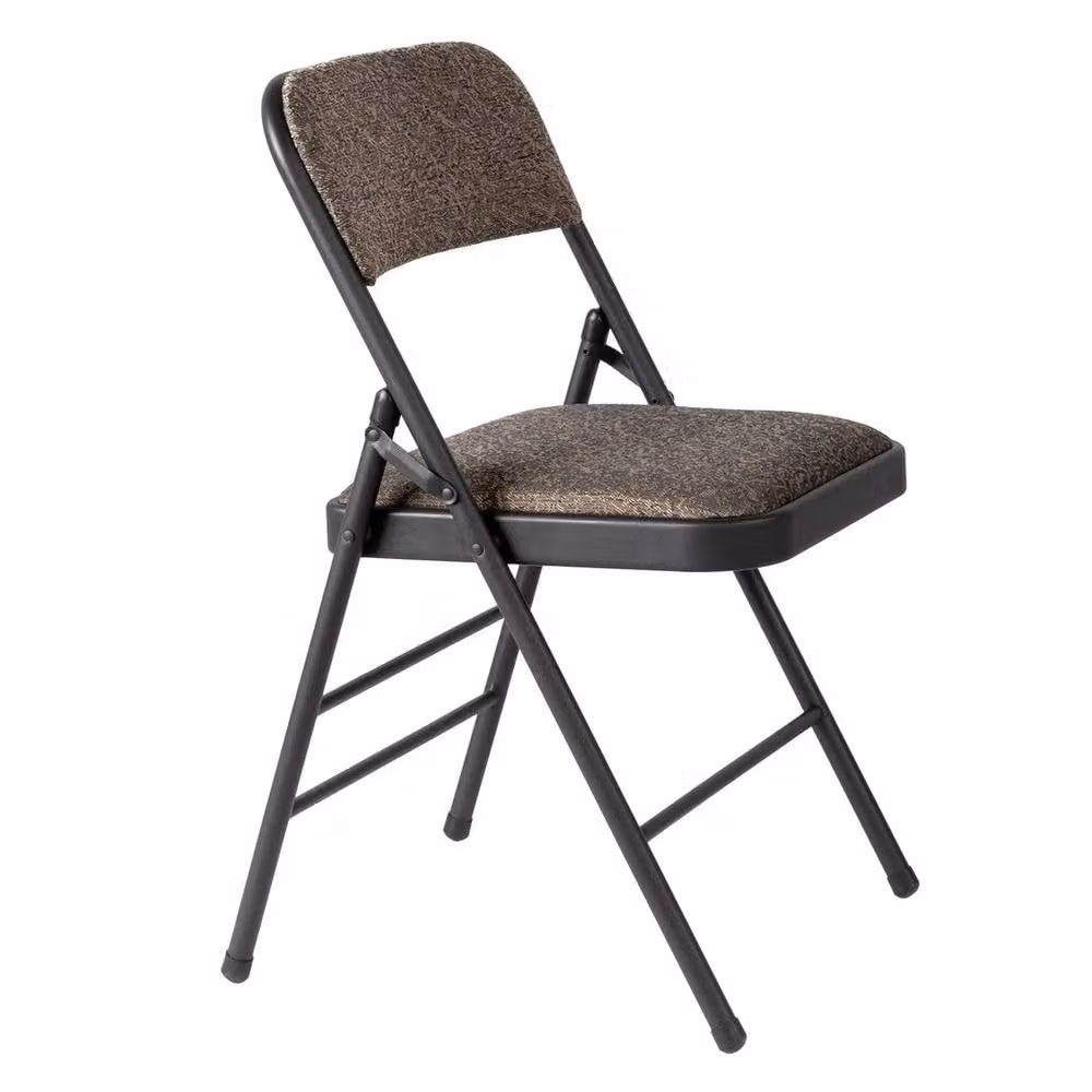 KORVIXA Metal Space Saving Stackable Chair with Padded Grey Fabric Seat – 3