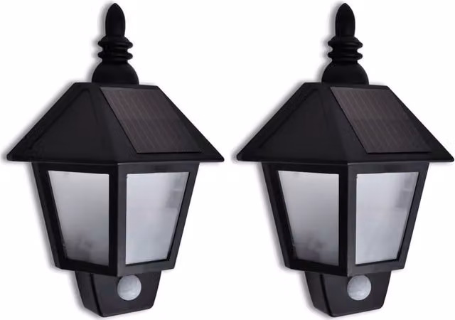 Berkfield Home Solar LED Wall Lamps with Motion Sensor, 2 Pack, Black – 1