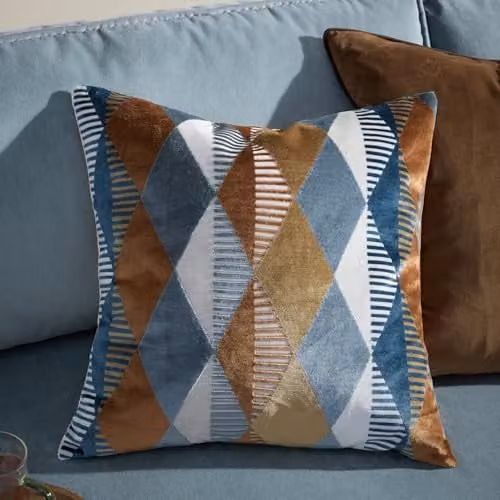 Riva Home Metro Harlequin Geometric Velvet Jacquard Decorative Cushion, Orange, W/D/H: 50 x 50 x 50 cm – 3