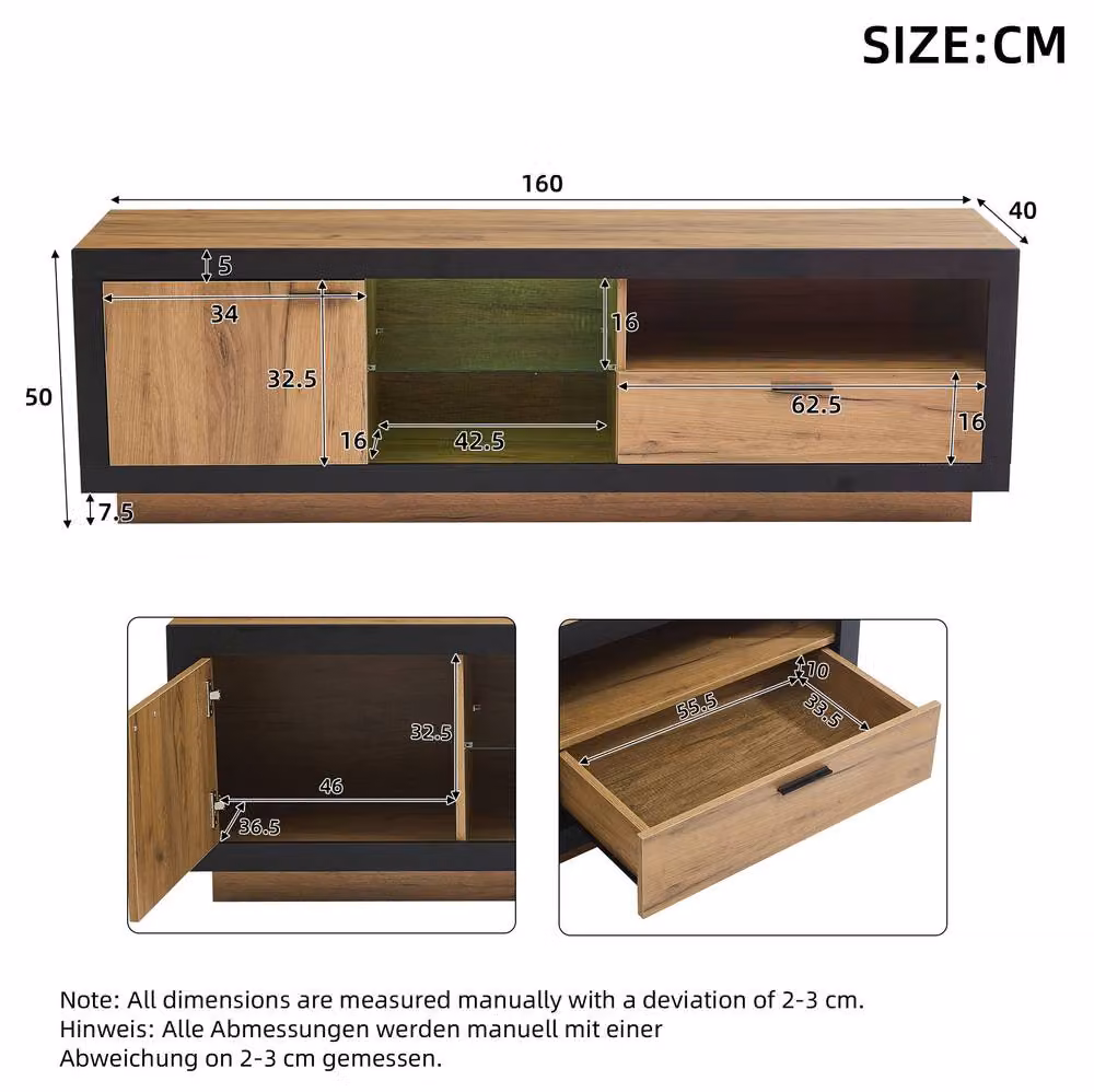STILVORA Modern TV Stand with Drawer, Cabinet and LED Lights in Brown, W/D/H: 160 x 40 x 50 cm – 4