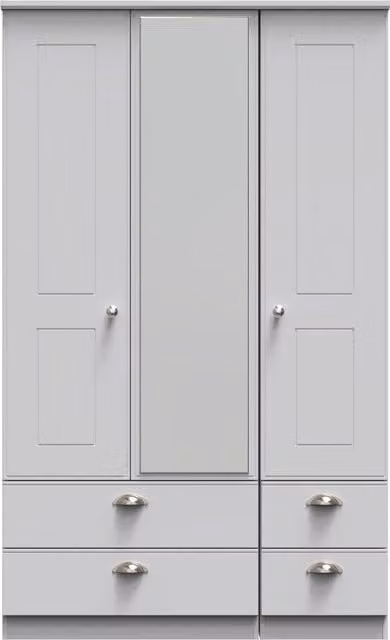 2 U Albert Grey Triple Wardrobe with Mirror and Three Drawers, Ready Assembled