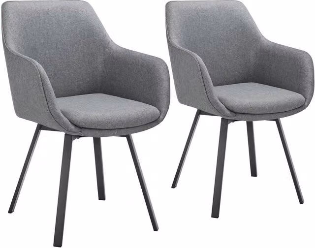 tectake Set of 2 Alicon 360 Swivel Dining Chairs in Anthracite Grey with Fabric Upholstery and Metal Legs – 7