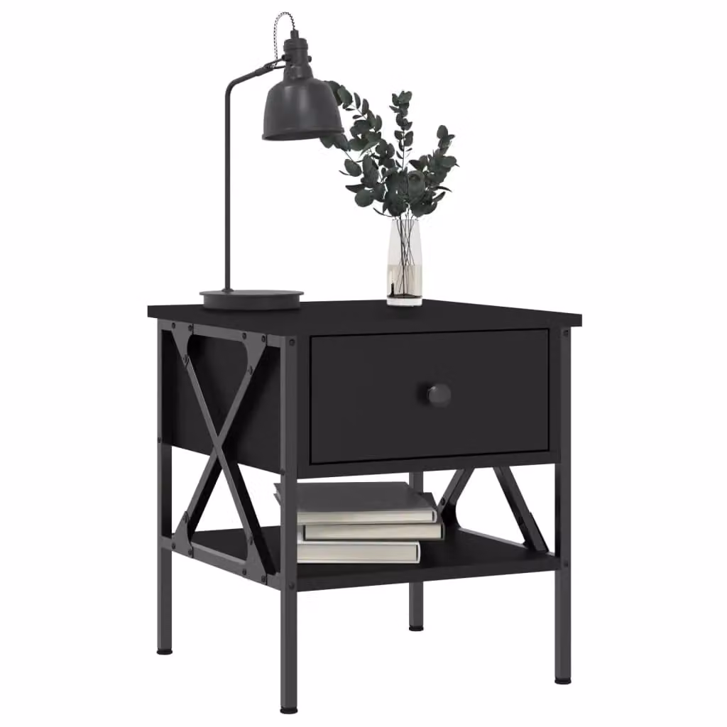 Berkfield Home Set of 2 Black Industrial Bedside Tables, W/D/H: 40 x 42 x 45 cm – 2