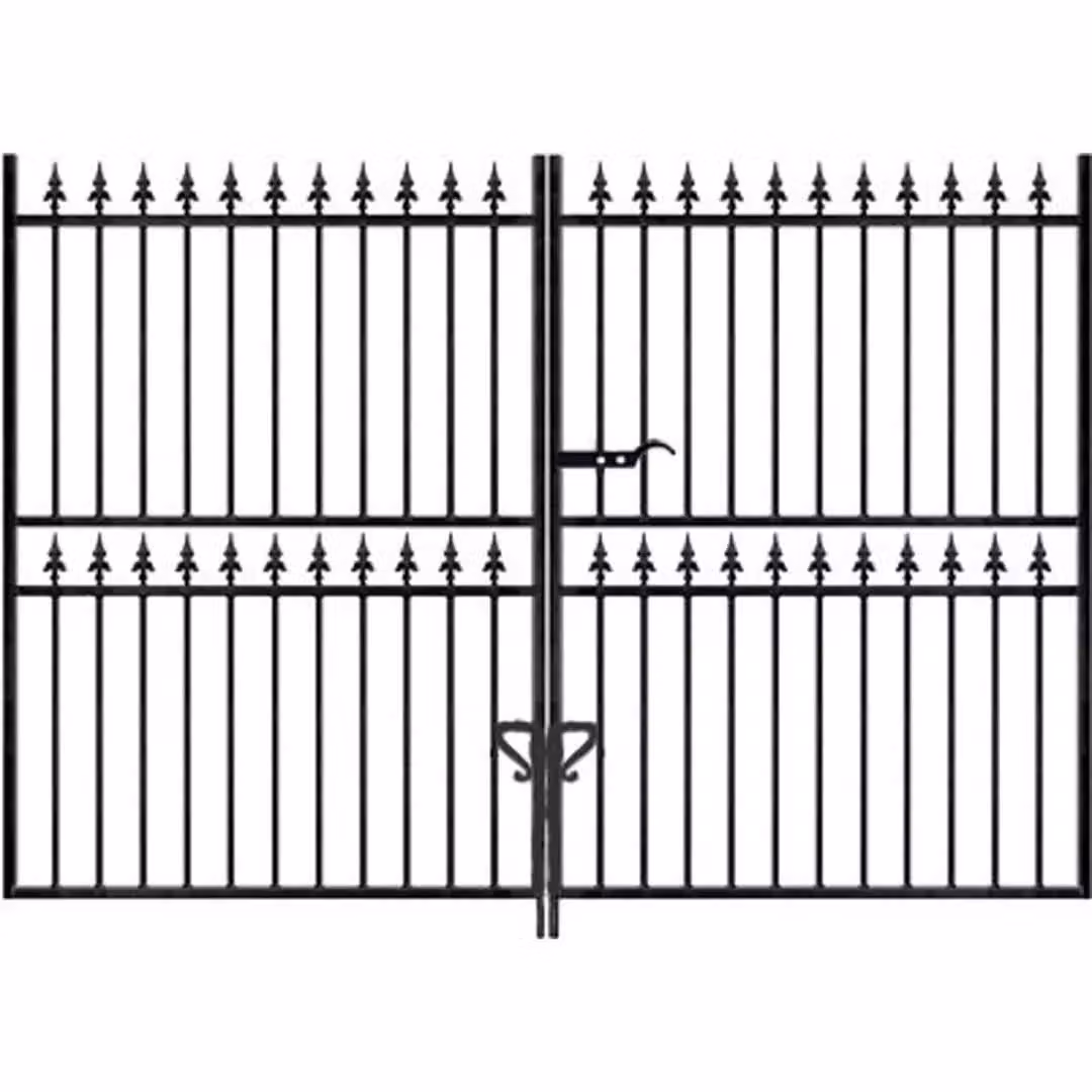 Burbage Iron Craft Corfe Spear Top Tall Flat Top Double Gate in Black, W: 335.3 cm, H: 177.8 cm – 2