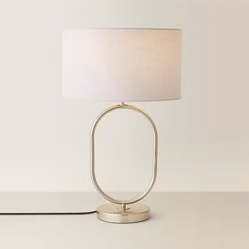 ValueLights Antonia Grey Fabric Oval Table Lamp with Brushed Chrome Base – 1