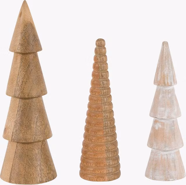 Perch & Parrow Set of 3 Brown Nordic Woodland Wooden Christmas Tree Ornaments
