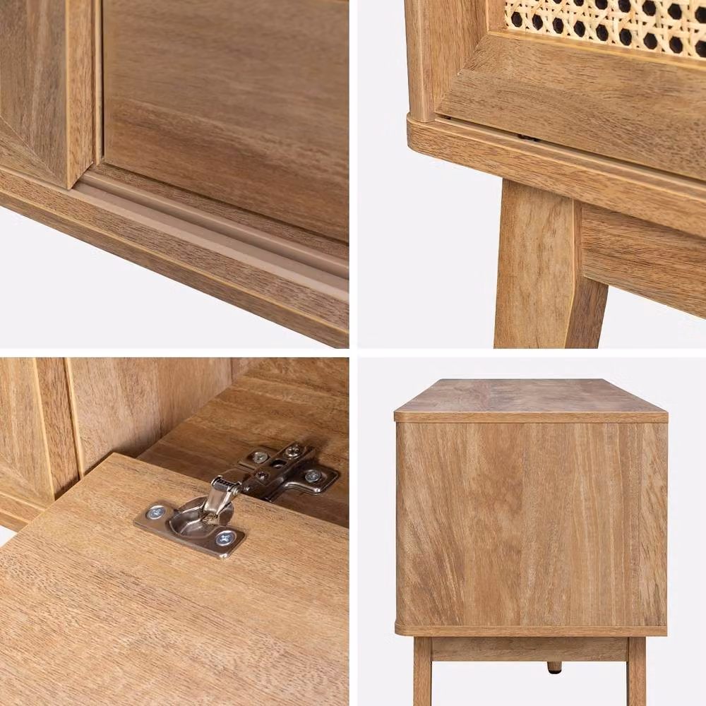 Sweek 150cm TV Unit in Light Brown with Wooden Effect and Cane Sliding Doors, W: 150 cm, H: 49 cm, D: 39 cm – 3