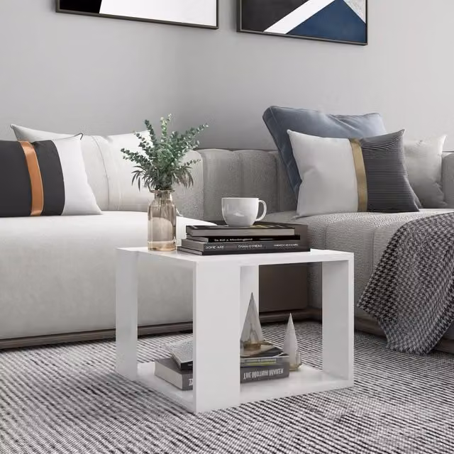 Berkfield Home Modern White Square Coffee Table, W/D/H: 40 x 40 x 30 cm