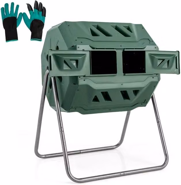 EONLION Dual Chamber Composting Tumbler Compost Bin, 160L, Green – 1