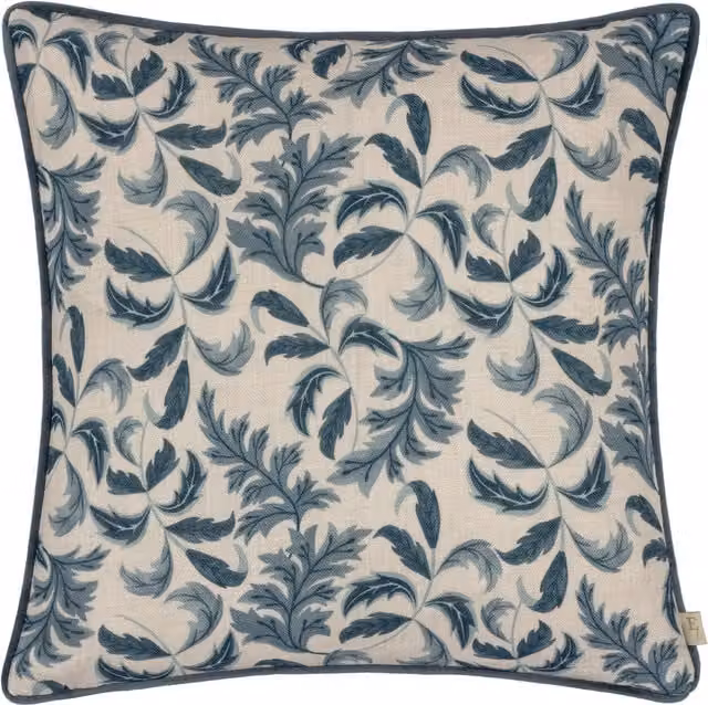 Terrys Chatsworth Topiary Piped Filled Square Cushion, Petrol Blue, W/D/H: 43 x 43 x 43 cm