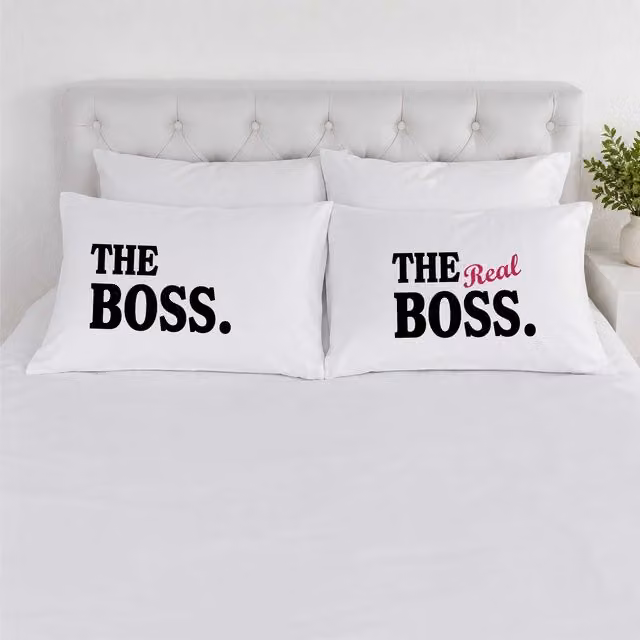 60 Second Makeover The Real Boss White Cotton Graphic Pillowcases