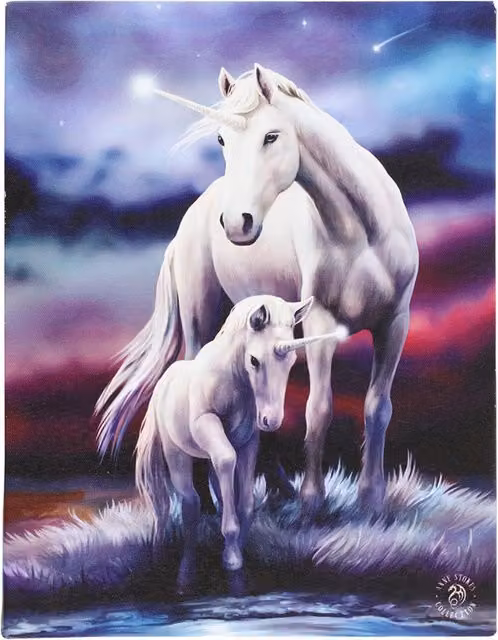 Anne Stokes Eternal Bond Unicorn Mare and Foal Canvas Plaque, Blue, W: 19 cm, H: 25 cm