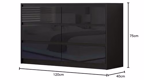 Harmin High Gloss Handleless 6 Drawer Chest of Drawers in Black, W/D/H: 120 x 40 x 75 cm – 2