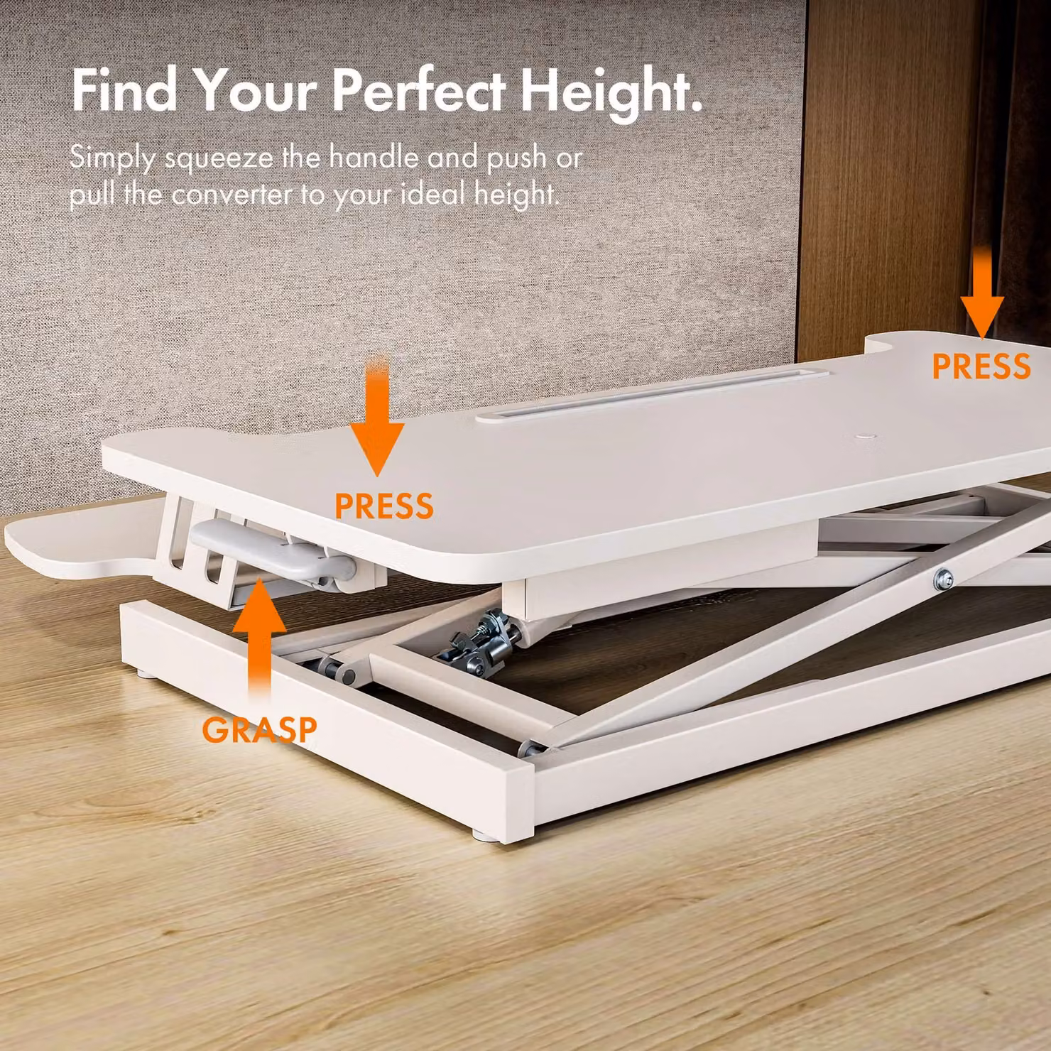 VonHaus Height Adjustable Standing Desk Converter with Keyboard Shelf in White and Light Brown – 4