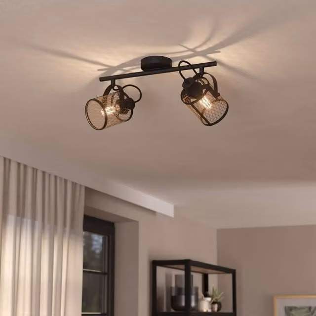 Eglo Dellow 2 Adjustable Ceiling Spotlight in Black Steel with Lattice Style Design
