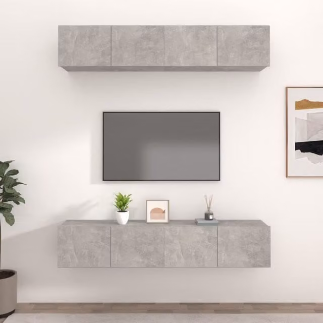 Berkfield Home Set of 4 TV Cabinets in Concrete Grey Engineered Wood W/D/H: 80 x 30 x 30 cm – 1