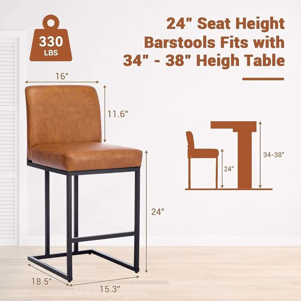 KORVIXA Brown Synthetic Leather and Metal Industrial Bar Stool, Height: 100 cm – 2
