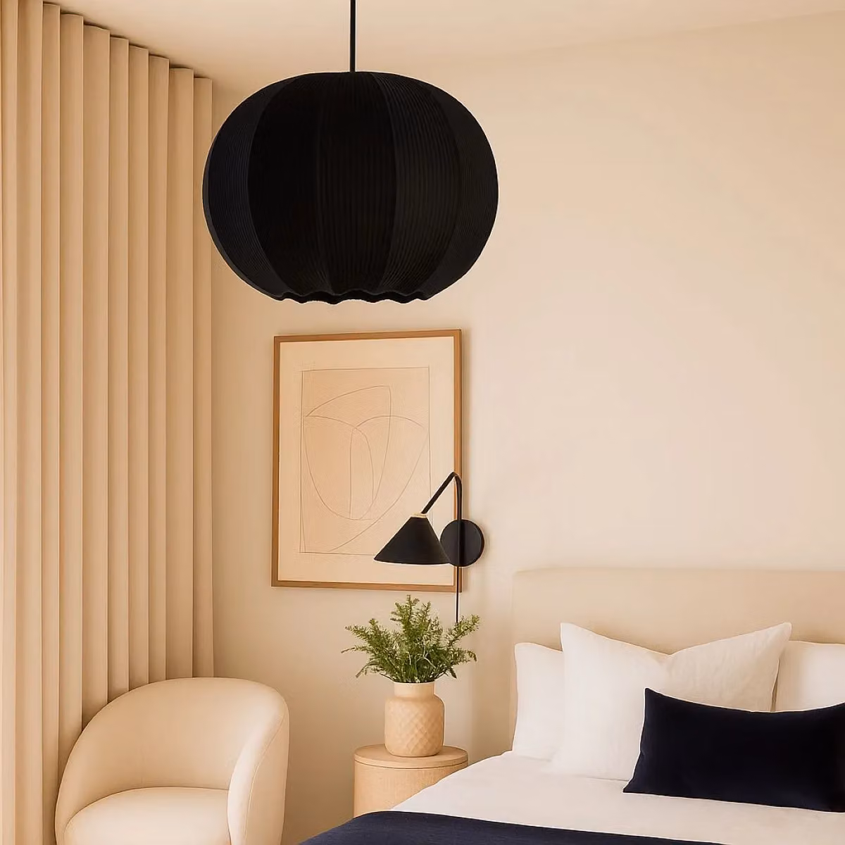 CGC Lighting Modern Round Fabric Drum Lampshade with Opal White Bottom Diffuser in Black – 7