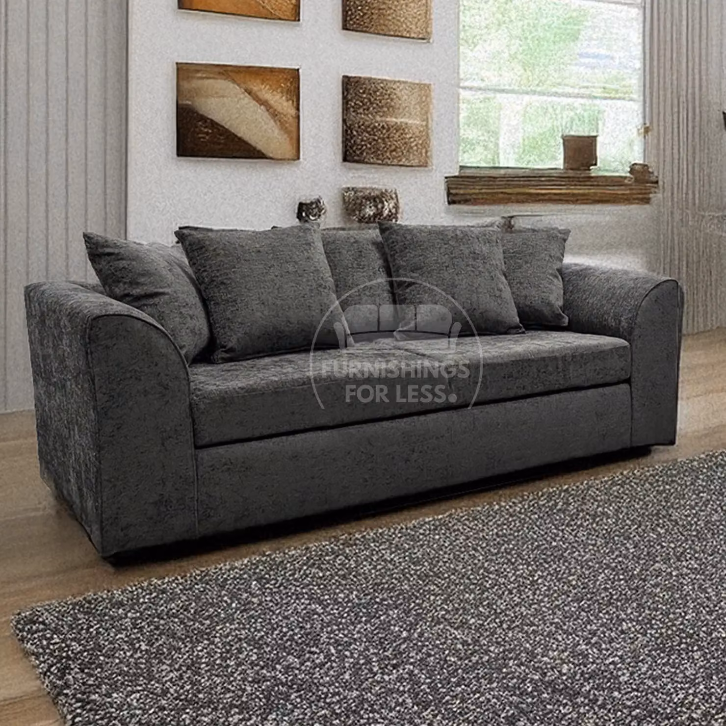 Furnishings For Less UK Monaco Chenille Fabric 3 Piece Sofa Suite in Grey, including 3 Seater Sofa, 2 Seater Sofa and Armchair with Scatter Back and Matching Cushions – 3