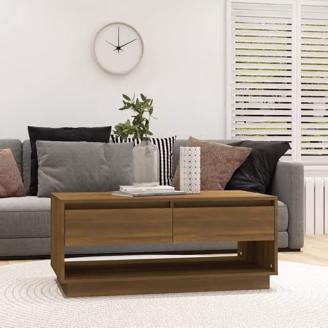 Berkfield Home Modern Brown Oak Coffee Table, W: 102.5 cm, D: 55 cm, H: 44 cm – 1