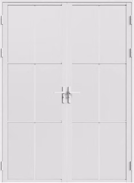 Vente-unique Reversible Double-Leaf Modern Aluminium and Frosted Glass Swing Door Set in White, H: 204 cm, W: 146 cm – 1