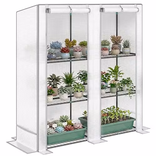 Outsunny 3 Tier Lean-to Mini Greenhouse in Grey and White, W/D/H: 144 x 48 x 152 cm – 1