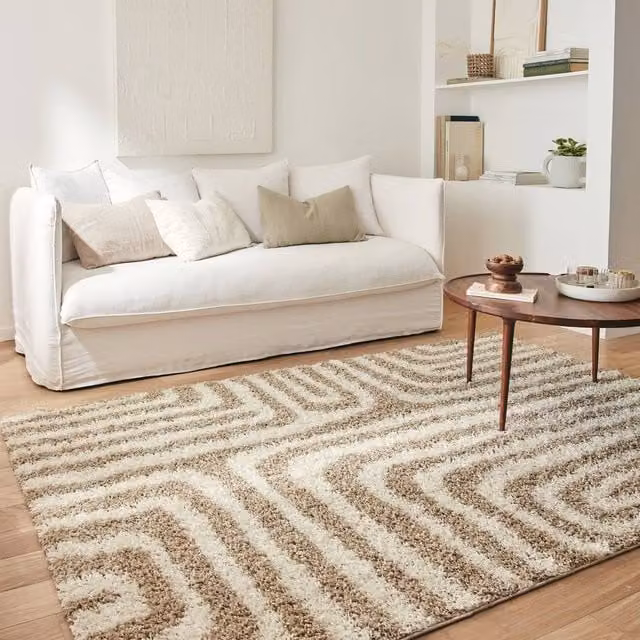 sweeek Shaggy Indoor Rug with Beige Geometric Patterns, W: 120 cm, L: 160 cm – 1